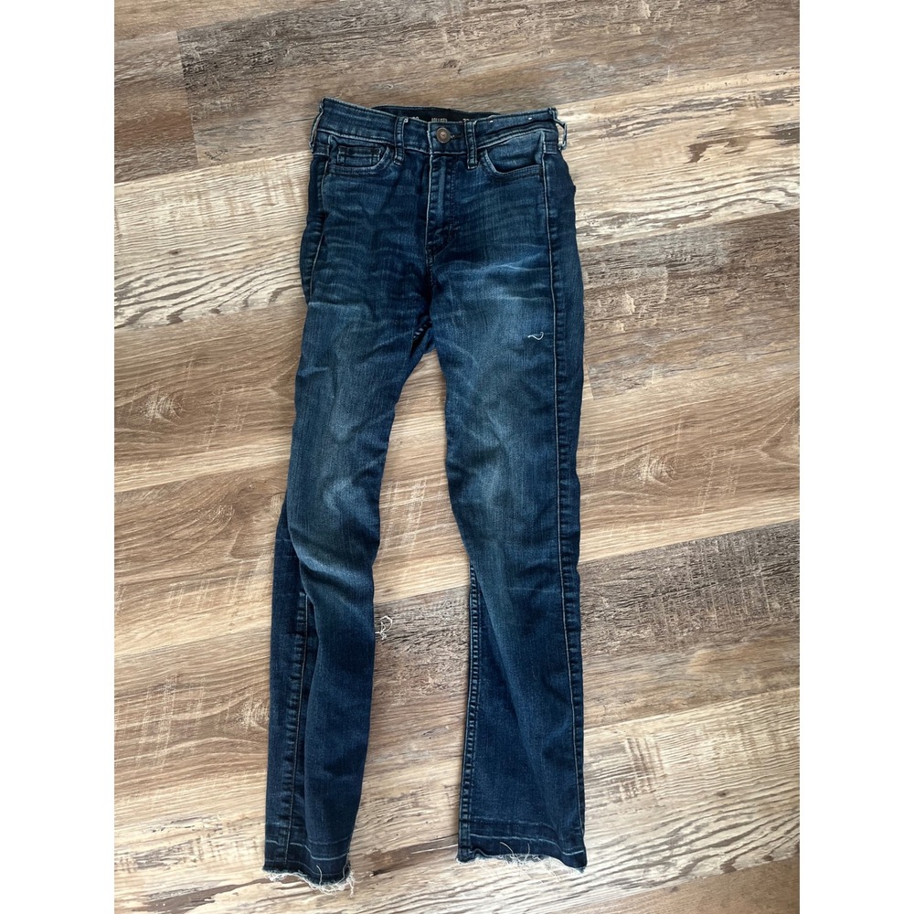 Hollister High Rise Cropped Skinny Jeans Dark Wash Raw Hem Size 00 W23